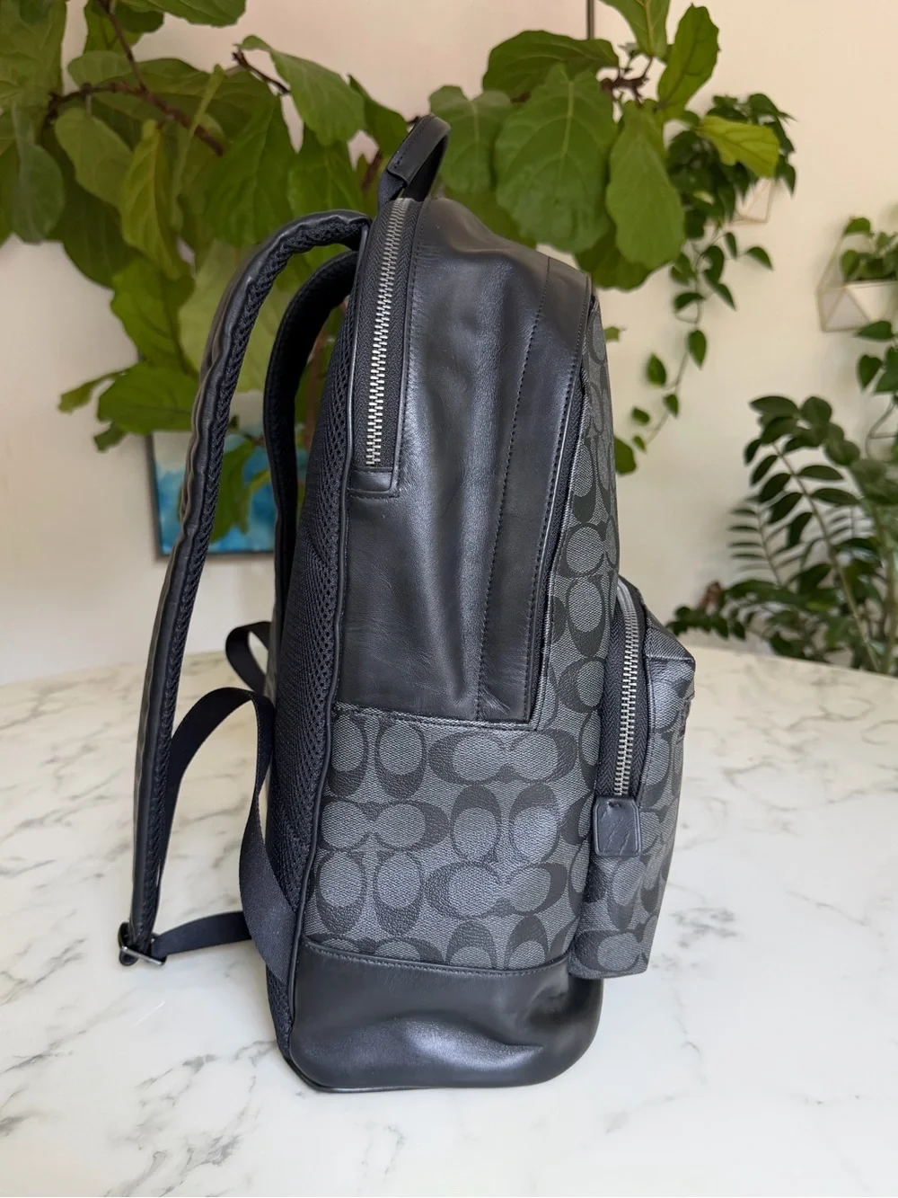NWT Coach West Backpack In Signature Canvas & Leather Charcoal / Black 2736